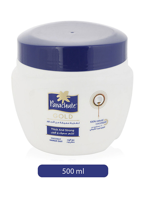 Parachute Gold Thick and Strong Coconut Hamamzait Hair Cream for All Hair Types, 500ml
Parachute Gold Thick and Strong Coconut Hamamzait Hair Cream for All Hair Types, 500ml