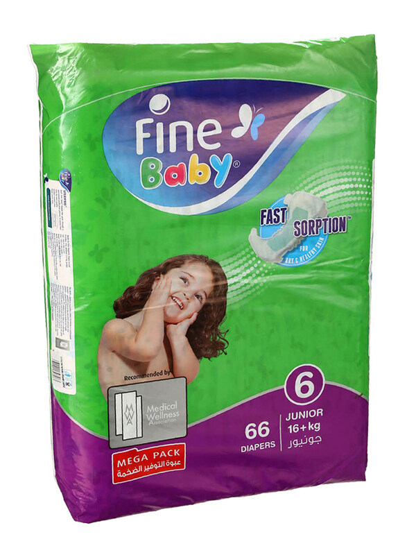 Fine Baby Fast Sorption Baby Diaper, Size 6, Junior, 16+ kg, Mega Pack, 66 Counts
Fine Baby Fast Sorption Baby Diaper, Size 6, Junior, 16+ kg, Mega Pack, 66 Counts