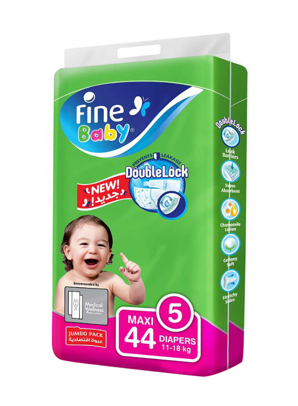 Fine Baby Doublelock Technology Diapers, Size 5, Maxi, 11-18 kg, Jumbo Pack, 44 Count
Fine Baby Doublelock Technology Diapers, Size 5, Maxi, 11-18 kg, Jumbo Pack, 44 Count