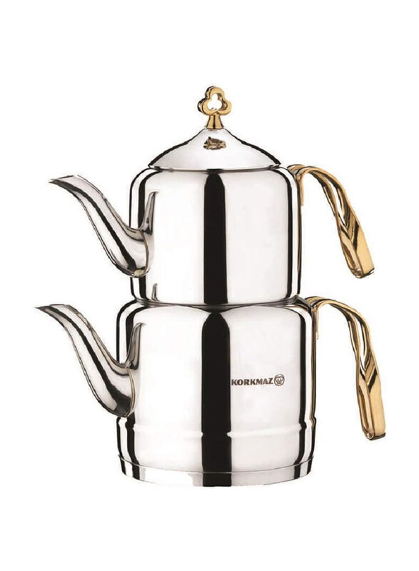 Korkmaz 1100ml and 2000ml Round Stainless Steel Cintemani Tea Pot Set, 2 Pieces, Silver/Gold
Korkmaz 1100ml and 2000ml Round Stainless Steel Cintemani Tea Pot Set, 2 Pieces, Silver/Gold