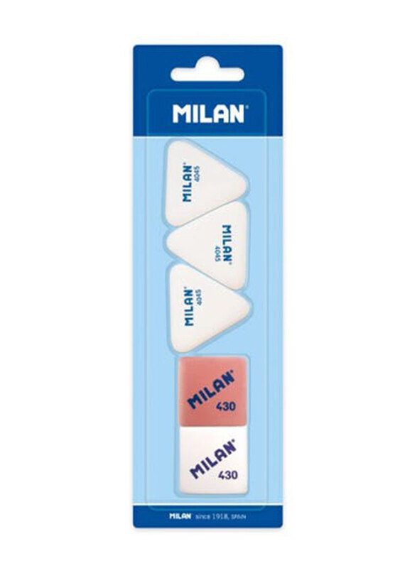 Milan 3-Piece Flexible Synthetic Rubber Erasers & 2-Piece Synthetic Rubber Erasers, 4045, White
Milan 3-Piece Flexible Synthetic Rubber Erasers & 2-Piece Synthetic Rubber Erasers, 4045, White