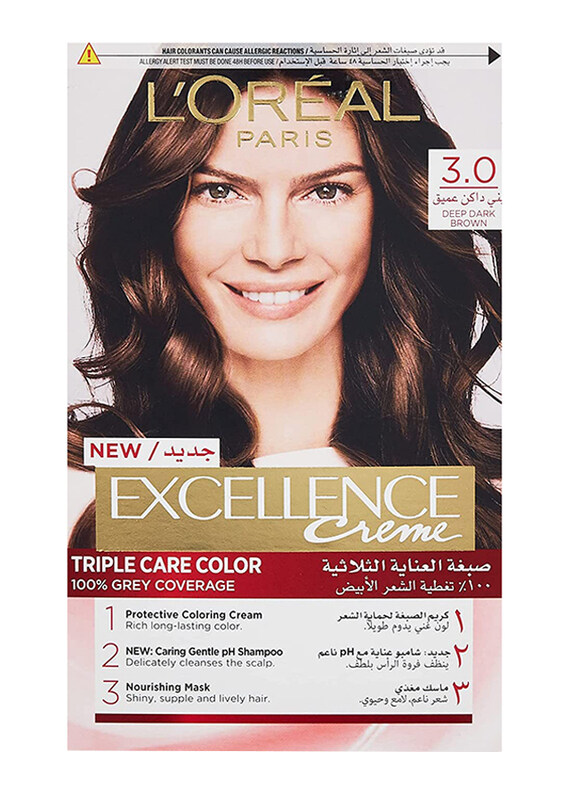 L'Oréal Paris L'Oreal Excellence Creme Permanent Hair Colour, 3.0 Dark Brown, 192ml
L'Oréal Paris L'Oreal Excellence Creme Permanent Hair Colour, 3.0 Dark Brown, 192ml