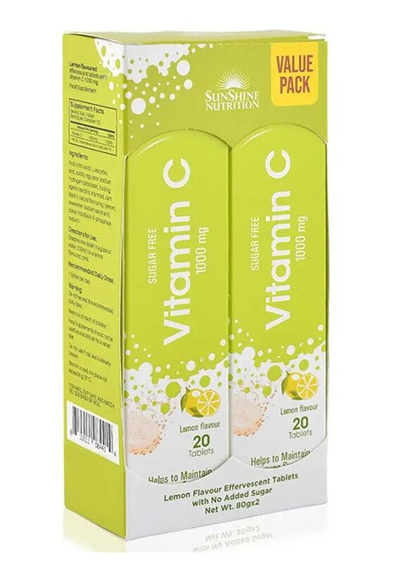 Sunshine Nutrition Sugar Free Vitamin C 1000mg Lemon Flavour Effervescent Tablets, 2 x 20 Tablets
Sunshine Nutrition Sugar Free Vitamin C 1000mg Lemon Flavour Effervescent Tablets, 2 x 20 Tablets