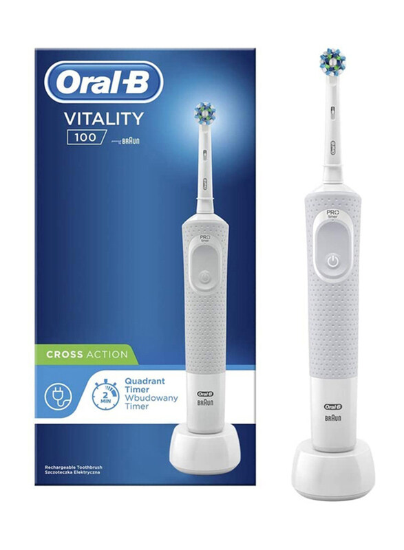 Oral B D100.413.1 Vitality-100 Cross Action Rechargeable Toothbrush with Built in 2 Minute Quadrant Timer, 1 Piece
Oral B D100.413.1 Vitality-100 Cross Action Rechargeable Toothbrush with Built in 2 Minute Quadrant Timer, 1 Piece