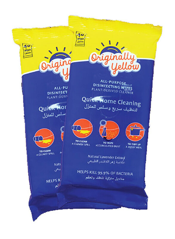 Originally Yellow Quick Home Cleaning All-Purpose Disinfecting Wipes, 2 Pouches x 40 Sheets
Originally Yellow Quick Home Cleaning All-Purpose Disinfecting Wipes, 2 Pouches x 40 Sheets