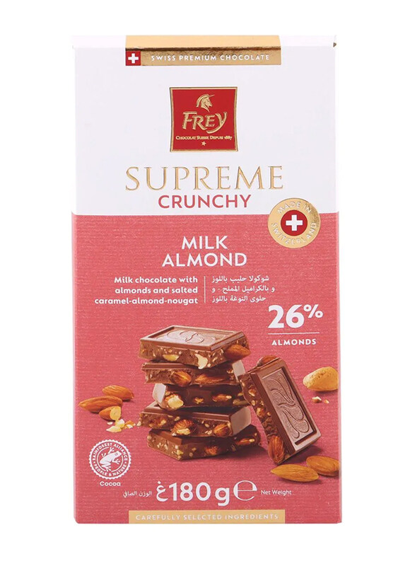 Frey Supreme Crunchy Milk Chocolate With Almond & Salted Caramel Chocolate Bar, 180g
Frey Supreme Crunchy Milk Chocolate With Almond & Salted Caramel Chocolate Bar, 180g