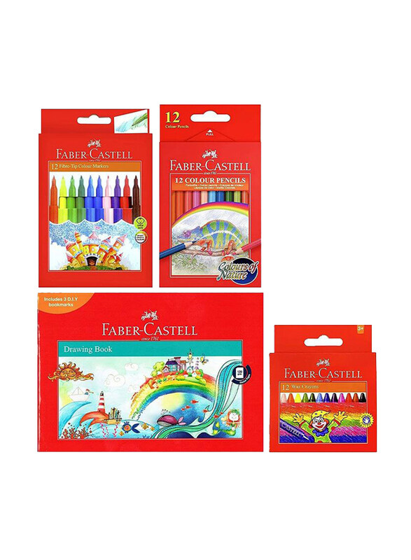 Faber-Castell 48-Piece Coloured Felt Tip Pen & Coloured Pencils with Wax Crayons Drawing Book Set, Multicolour
Faber-Castell 48-Piece Coloured Felt Tip Pen & Coloured Pencils with Wax Crayons Drawing Book Set, Multicolour
