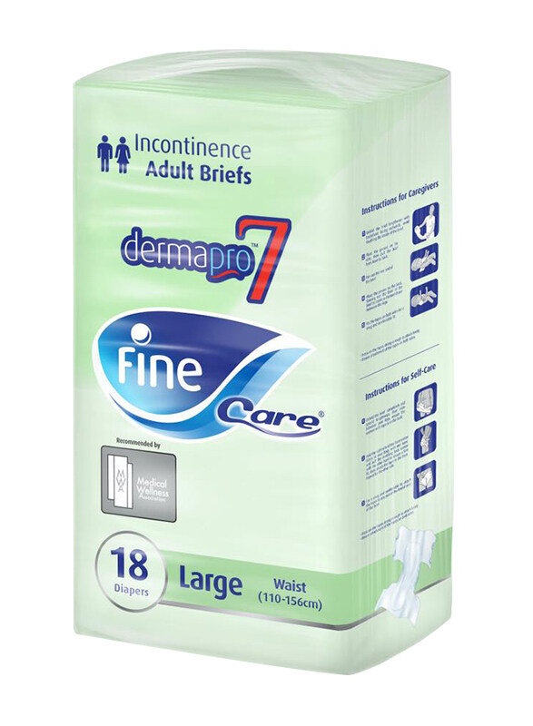 Fine Care DermaPro7 Incontinence Adult Briefs, Large, Waist (110-156 cm), 18 Diapers
Fine Care DermaPro7 Incontinence Adult Briefs, Large, Waist (110-156 cm), 18 Diapers