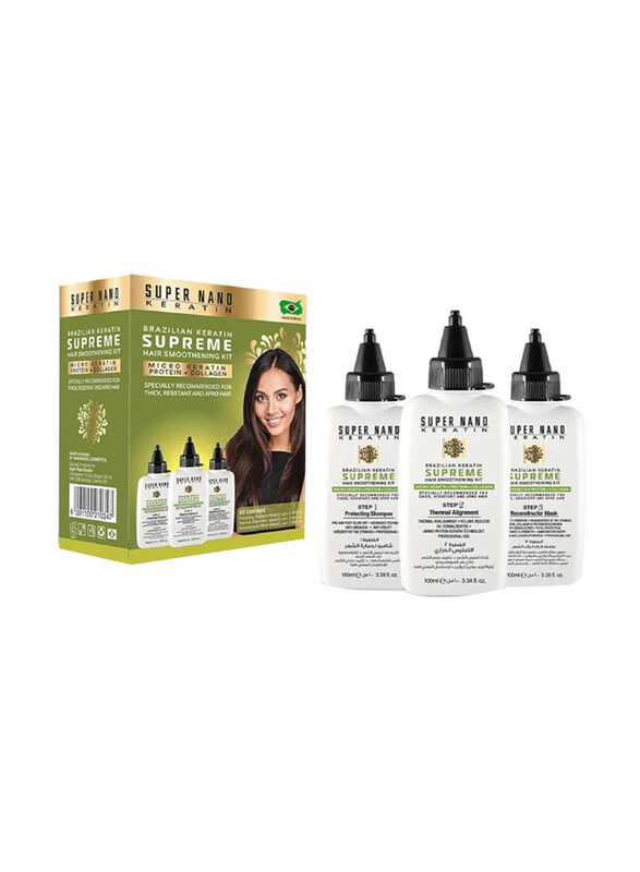 Super Nano Keratin Brazilian Keratin Supreme Hair Smoothing Kit for Thick Hair, 3 x 100ml
Super Nano Keratin Brazilian Keratin Supreme Hair Smoothing Kit for Thick Hair, 3 x 100ml