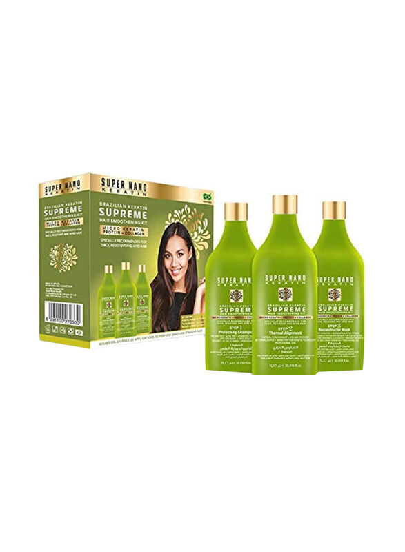 Super Nano Keratin Brazilian Keratin Supreme Hair Smoothing Kit for Thick Hair, 3 x 1 Litre
Super Nano Keratin Brazilian Keratin Supreme Hair Smoothing Kit for Thick Hair, 3 x 1 Litre