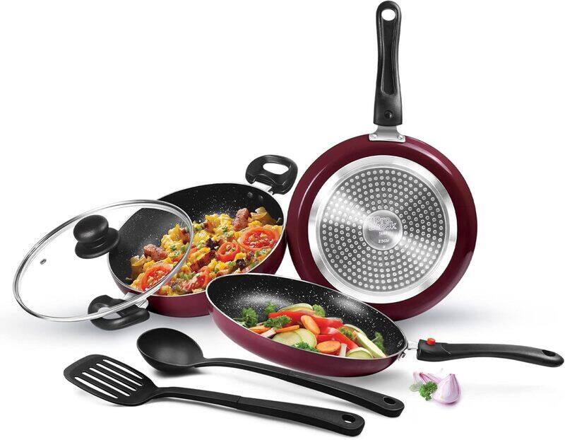 Milton Cookware Set of 6 - Fry Pan (24 cm/1.6 L), Kadhai with Glass Lid (24 cm/2.5 L), Tawa (25 cm), Nylon Ladle & Spatula, Induction & Flame Safe, Di
Milton Cookware Set of 6 - Fry Pan (24 cm/1.6 L), Kadhai with Glass Lid (24 cm/2.5 L), Tawa (25 cm), Nylon Ladle & Spatula, Induction & Flame Safe, Di