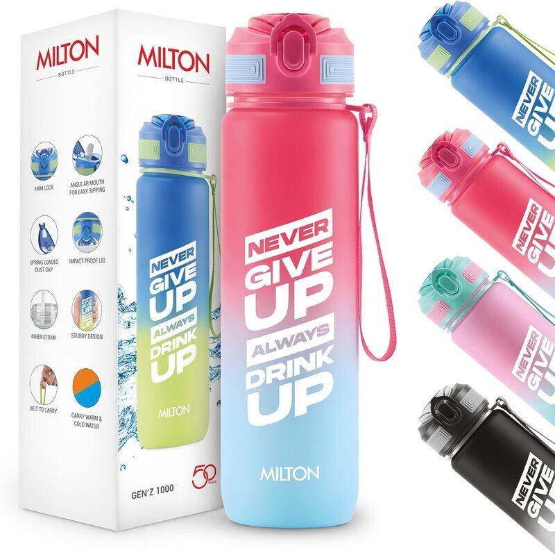 Milton Plastic Gen'Z 1000 Water Bottle With Capacity Marker And Straw 1 Litre (Never Give Up) Unbreakable Motivational Bottle For Gym, Office, School
Milton Plastic Gen'Z 1000 Water Bottle With Capacity Marker And Straw 1 Litre (Never Give Up) Unbreakable Motivational Bottle For Gym, Office, School