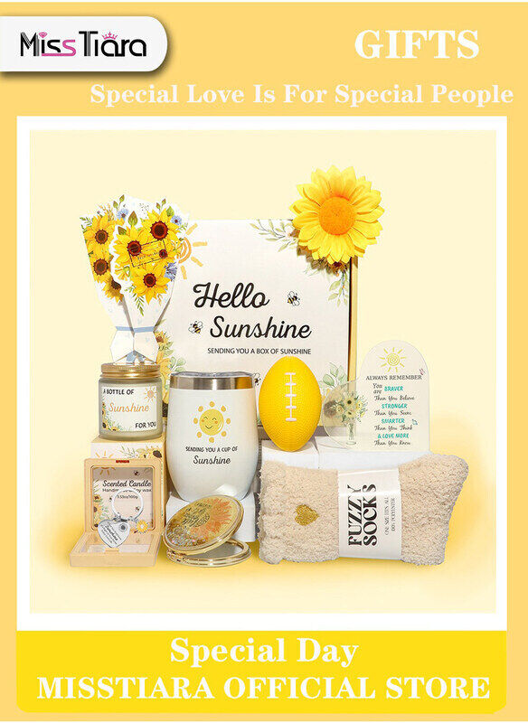 MissTiara Gift Basket for Women, Birthday Gift Box, Get Well Soon Gift Set Contains 10 Inspirational Gifts, Relaxing Spa Treatment Package, Yellow
MissTiara Gift Basket for Women, Birthday Gift Box, Get Well Soon Gift Set Contains 10 Inspirational Gifts, Relaxing Spa Treatment Package, Yellow