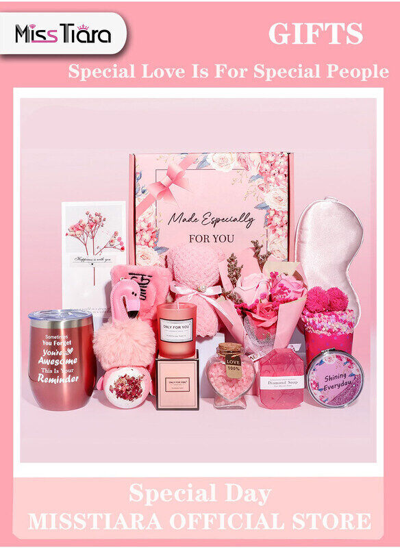 MissTiara Gift Basket for Women, Birthday Gift Box, Get Well Soon Gift Set Contains 14 Inspirational Gifts, Relaxing Spa Treatment Package, Pink
MissTiara Gift Basket for Women, Birthday Gift Box, Get Well Soon Gift Set Contains 14 Inspirational Gifts, Relaxing Spa Treatment Package, Pink