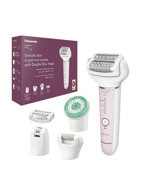 Panasonic Wet And Dry Epilator Double Disc with 60 Tweezers, Flexible 90° Pivoting Head, 3 Speed Setting and Led Light for Women, ES-EY80, White
Panasonic Wet And Dry Epilator Double Disc with 60 Tweezers, Flexible 90° Pivoting Head, 3 Speed Setting and Led Light for Women, ES-EY80, White