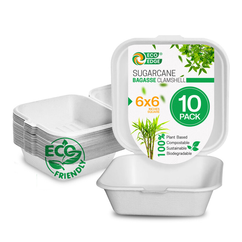 EcoEdge 6 Inch Square White Clamshell (Pack of 10) Disposable Take Out Food Containers Made from Sugarcane Pulp, Microwave and Freezer Friendly, Natur
EcoEdge 6 Inch Square White Clamshell (Pack of 10) Disposable Take Out Food Containers Made from Sugarcane Pulp, Microwave and Freezer Friendly, Natur