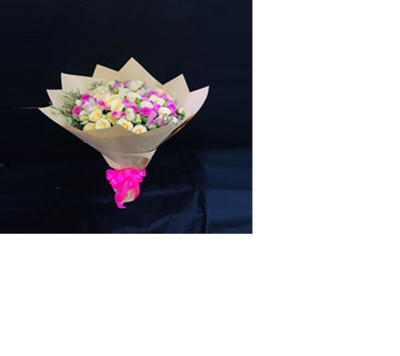 Carmel Flowers Mix of Baby Rose With Fillers and Brown Wrapping With Pink Ribbon, Multicolour
Carmel Flowers Mix of Baby Rose With Fillers and Brown Wrapping With Pink Ribbon, Multicolour