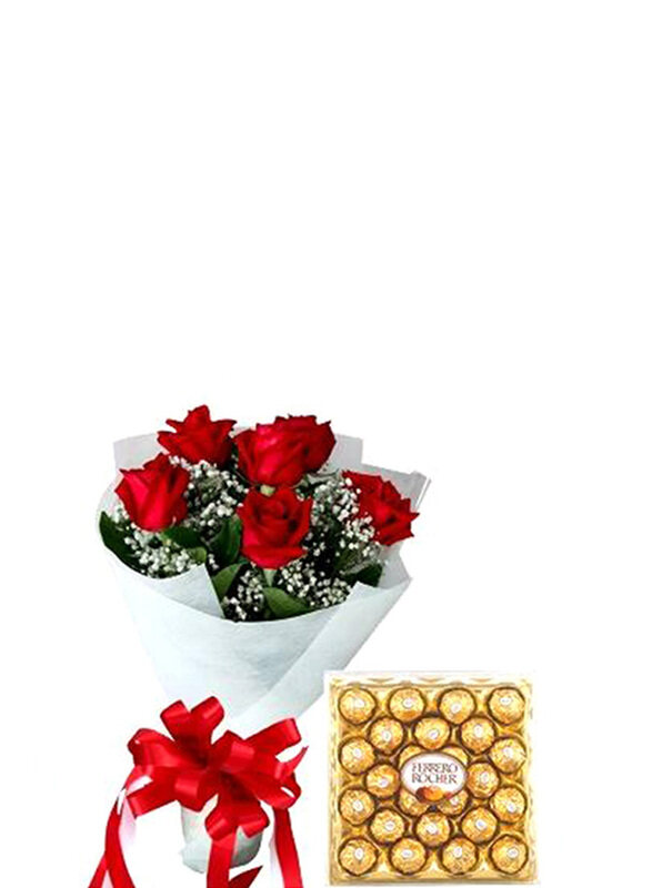 Carmel Flowers Just Because 8 Red Roses with Fillers & 24 Ferrerro Rocher Box, Red
Carmel Flowers Just Because 8 Red Roses with Fillers & 24 Ferrerro Rocher Box, Red