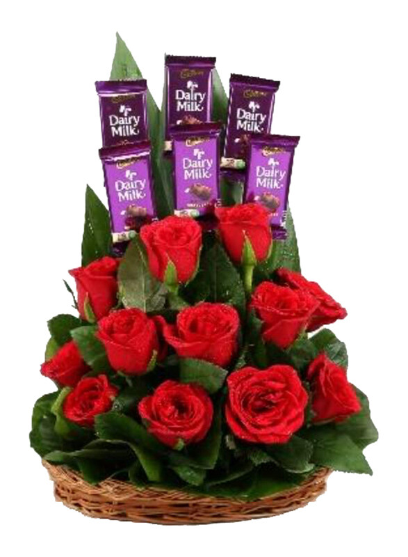 Carmel Flowers Stylish Spring Combo 12 Roses with 6 Diary Milk Basket, 18 Pieces, Multicolour
Carmel Flowers Stylish Spring Combo 12 Roses with 6 Diary Milk Basket, 18 Pieces, Multicolour