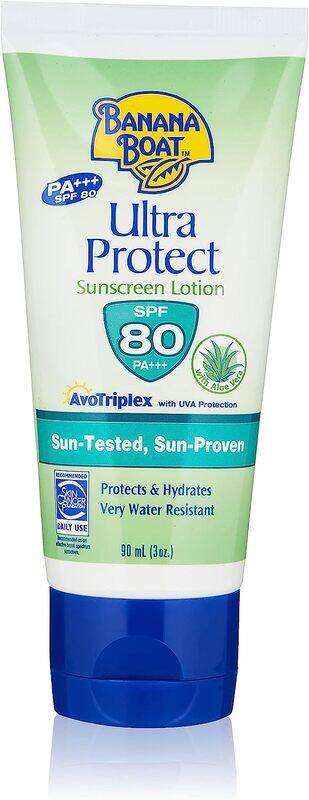 Banana Boat Ultra Protect SPF80 Aloe Vera Contains Vit E & C Lightweight Water Resistant Avotriplex Formula UVA/UVB Protection Sunscreen Lotion, 90ml
Banana Boat Ultra Protect SPF80 Aloe Vera Contains Vit E & C Lightweight Water Resistant Avotriplex Formula UVA/UVB Protection Sunscreen Lotion, 90ml