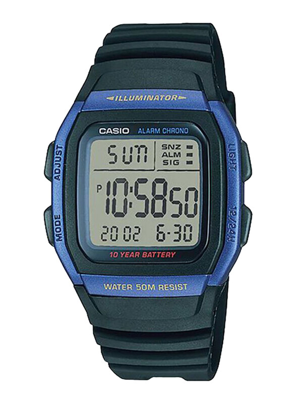 Casio Youth Digital Watch for Men with Resin Band, Water Resistant, W-96H-2A, Black-Blue/Grey
Casio Youth Digital Watch for Men with Resin Band, Water Resistant, W-96H-2A, Black-Blue/Grey