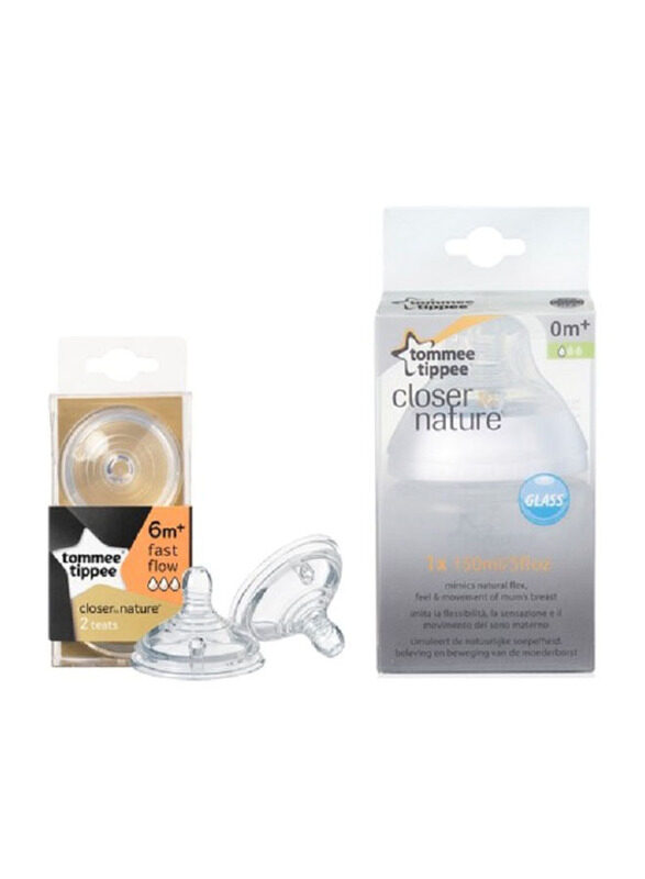 Tommee Tippee Closer to Nature Teat Glass Feeding Bottle With 2 Fast Flow, 150ml, Clear
Tommee Tippee Closer to Nature Teat Glass Feeding Bottle With 2 Fast Flow, 150ml, Clear
