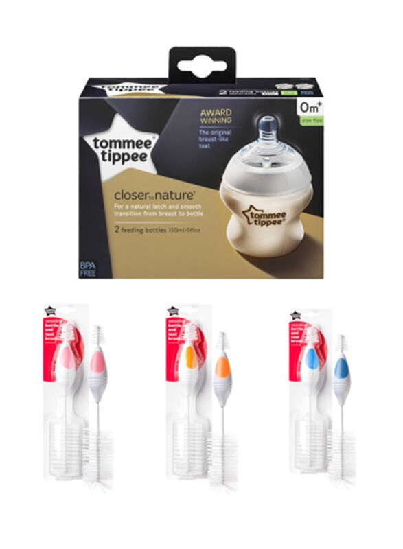 Tommee Tippee Closer to Nature Feeding Bottle & Teat Brush, 150ml x 2 Piece, Multicolour
Tommee Tippee Closer to Nature Feeding Bottle & Teat Brush, 150ml x 2 Piece, Multicolour
