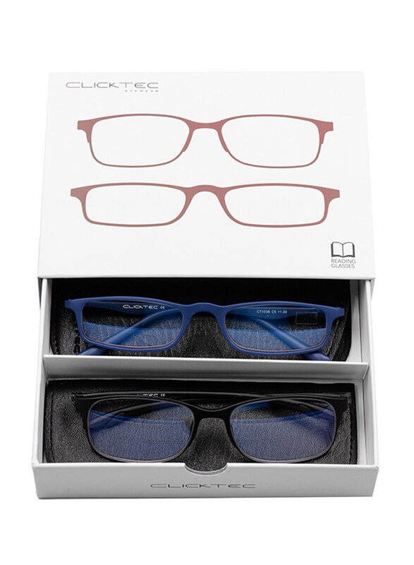 Clicktec Full-Rim Rectangular Blue/Black Unisex Reading Glasses, 2 Pieces, Transparent Lens
Clicktec Full-Rim Rectangular Blue/Black Unisex Reading Glasses, 2 Pieces, Transparent Lens
