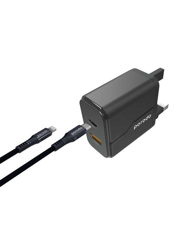Porodo Wall Charger, with Dual Port PD 18W and QC3.0, with 1.2-Meter Braided Type-C to Lightning PD Cable, Black
Porodo Wall Charger, with Dual Port PD 18W and QC3.0, with 1.2-Meter Braided Type-C to Lightning PD Cable, Black