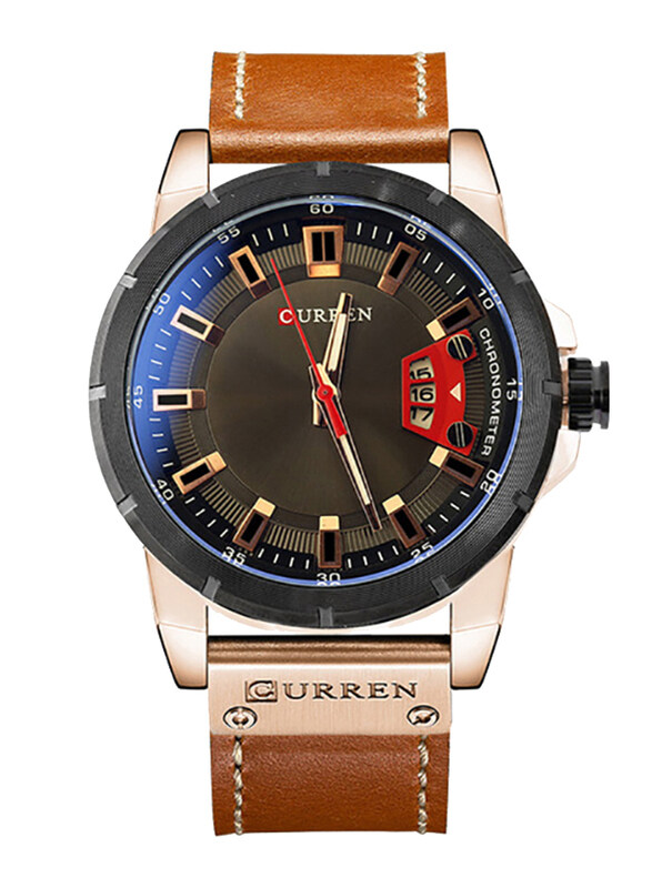 Curren Analog Leather Quartz Watch for Men, Water Resistant with Date Display, Brown-Gold, 8284
Curren Analog Leather Quartz Watch for Men, Water Resistant with Date Display, Brown-Gold, 8284