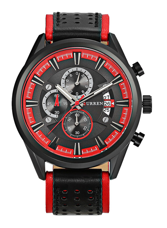 Curren Analog Leather Watch for Men, Water Resistant with Chronograph, Date Display, Black-Red, 8290
Curren Analog Leather Watch for Men, Water Resistant with Chronograph, Date Display, Black-Red, 8290