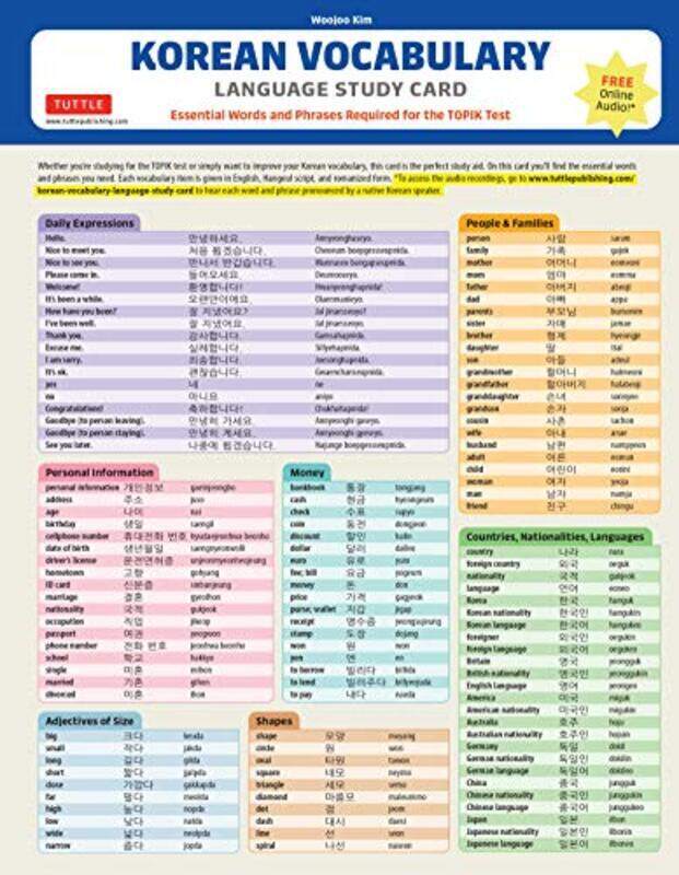 Korean Vocabulary Language Study Card Essential Words And Phrases Required For The Topik Test Incl By Kim, Woojoo Paperback
Korean Vocabulary Language Study Card Essential Words And Phrases Required For The Topik Test Incl By Kim, Woojoo Paperback