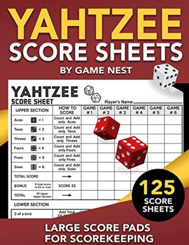 Yahtzee Score Sheets 125 Large Score Pads For Scorekeeping 85 X 11 Yahtzee Score Cards By Nest, Game -Paperback
Yahtzee Score Sheets 125 Large Score Pads For Scorekeeping 85 X 11 Yahtzee Score Cards By Nest, Game -Paperback