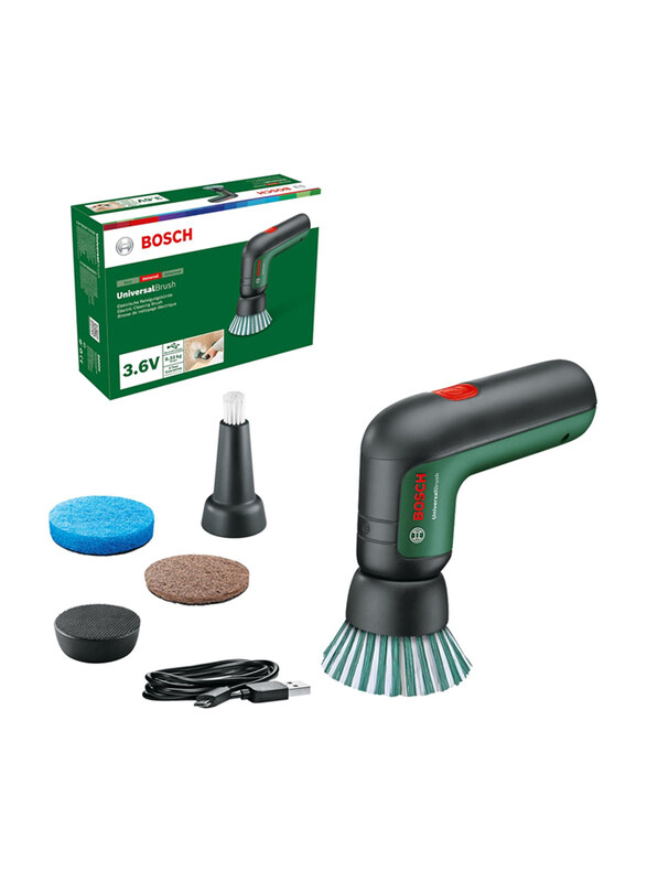 Bosch Home & Garden Electric Cleaning Brush with 3.6 V Integrated Battery, 1 Micro USB Cable & 4 Cleaning Attachments, 6 Pieces, 06033E0000, Green
Bosch Home & Garden Electric Cleaning Brush with 3.6 V Integrated Battery, 1 Micro USB Cable & 4 Cleaning Attachments, 6 Pieces, 06033E0000, Green