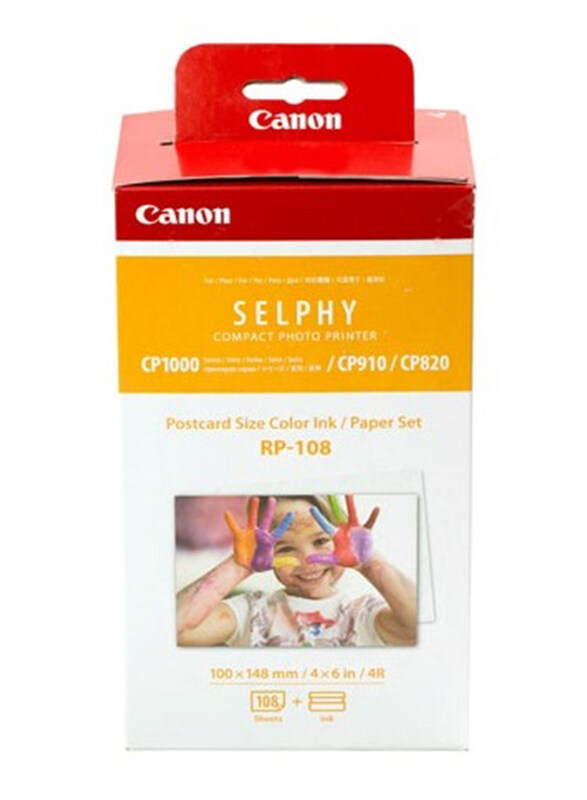 Canon RP108I Color Ink and Photo Paper Set for Canon Selphy CP820/CP910/CP1000/CP1200/CP1300, 100 x 148mm, 108 Sheets, White
Canon RP108I Color Ink and Photo Paper Set for Canon Selphy CP820/CP910/CP1000/CP1200/CP1300, 100 x 148mm, 108 Sheets, White