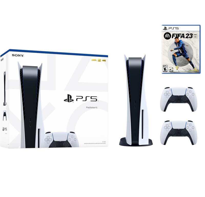 Sony PlayStation 5 - PS5 Bundle Disc Edition Console With Extra Dualsense Controller + FIFA 23 CD Game (UAE Version)
Sony PlayStation 5 - PS5 Bundle Disc Edition Console With Extra Dualsense Controller + FIFA 23 CD Game (UAE Version)