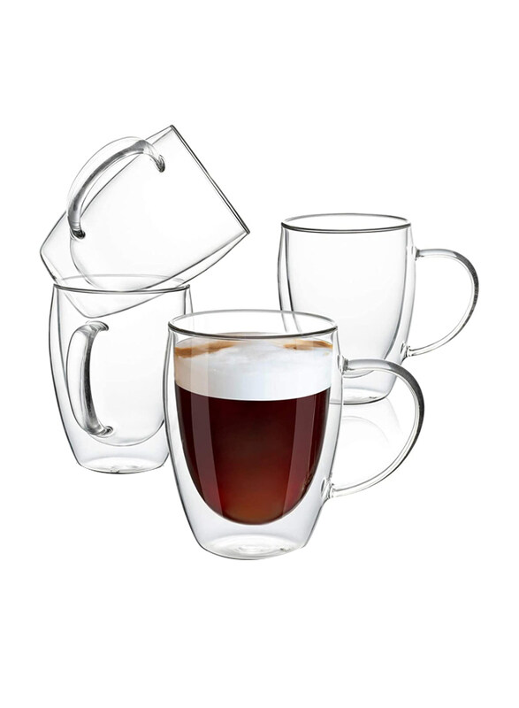 1Chase 350ml Borosilicate Glass Double Wall Insulated Cup with Handle Set for Espresso/Coffee/Milk & Tea, 4 Pieces, Clear
1Chase 350ml Borosilicate Glass Double Wall Insulated Cup with Handle Set for Espresso/Coffee/Milk & Tea, 4 Pieces, Clear