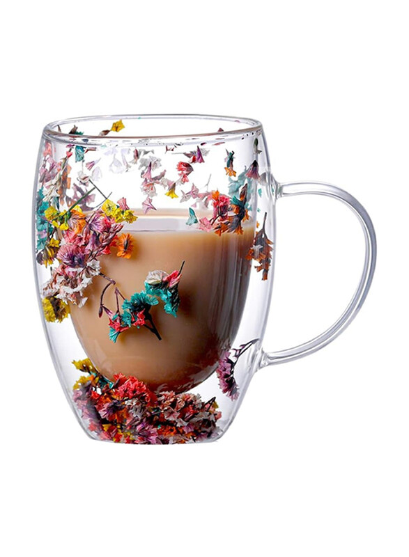 1Chase 350ml Borosilicate Glass Double Wall Flower Coffee Cups with Handle, Clear
1Chase 350ml Borosilicate Glass Double Wall Flower Coffee Cups with Handle, Clear