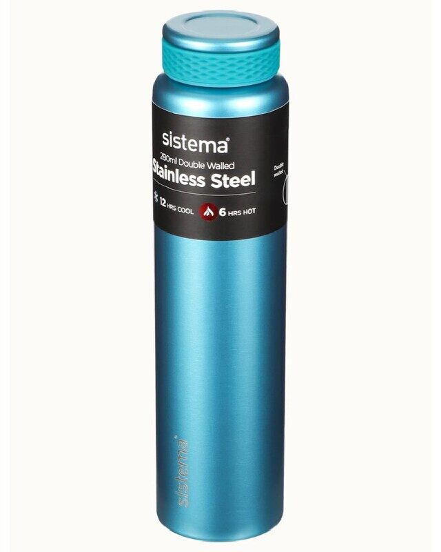 Sistema 280ML Chic Stainless-Steel Bottle, designed with double walled insulation and 100% Leak Proof to keep drinks Hot & Cool, BPA Free. Teal.
Sistema 280ML Chic Stainless-Steel Bottle, designed with double walled insulation and 100% Leak Proof to keep drinks Hot & Cool, BPA Free. Teal.