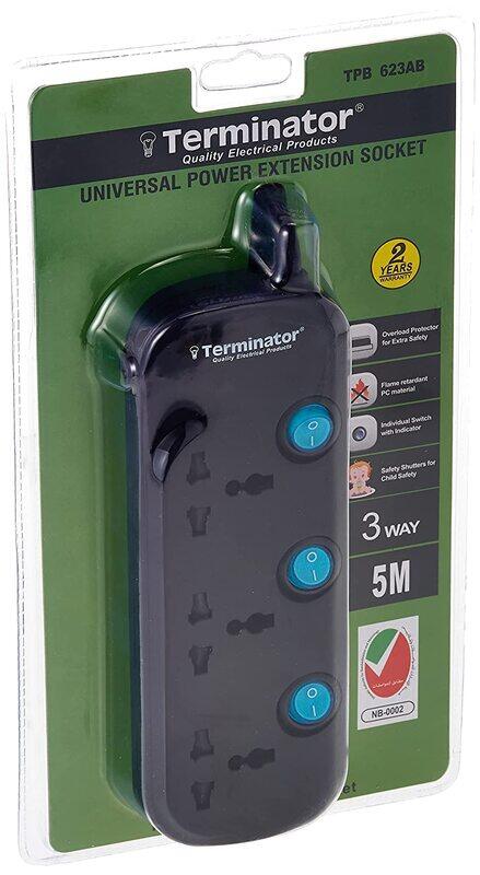Terminator 3 Way Universal Power Extension Socket Switch 5M Cable 13A Plug, Black
Terminator 3 Way Universal Power Extension Socket Switch 5M Cable 13A Plug, Black
