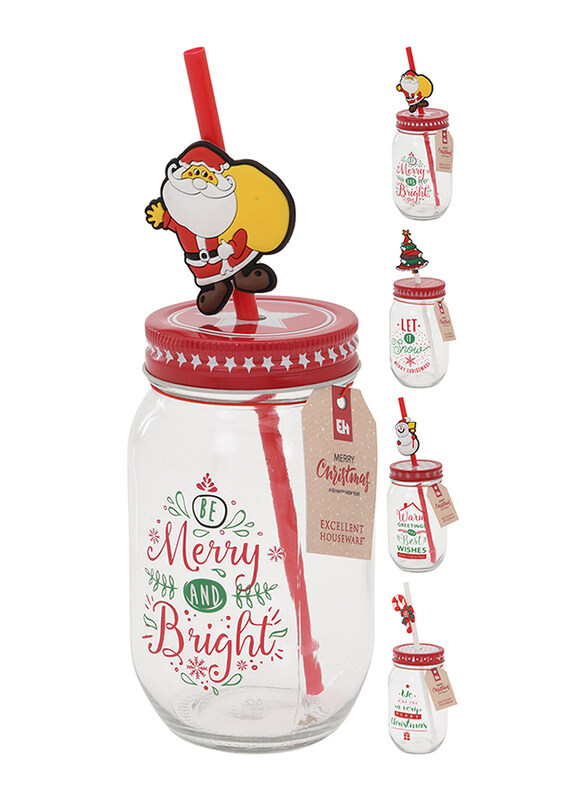 Homesmiths 450ml Christmas Drinking Glass Jar with Straw Assorted Design, CD1001590, Red/Clear
Homesmiths 450ml Christmas Drinking Glass Jar with Straw Assorted Design, CD1001590, Red/Clear