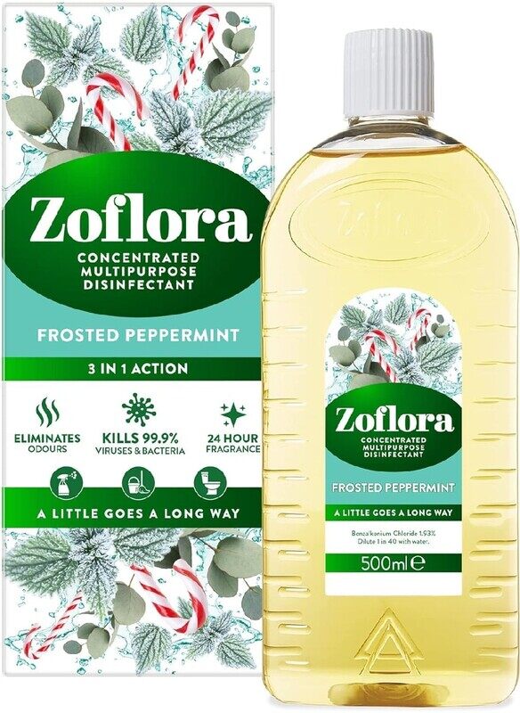 Zoflora Concentrated Multipurpose Disinfectant & Odor Eliminator, 3 in 1 Action, 500ml, Frosted Peppermint, Effective against bacteria & Viruses.
Zoflora Concentrated Multipurpose Disinfectant & Odor Eliminator, 3 in 1 Action, 500ml, Frosted Peppermint, Effective against bacteria & Viruses.