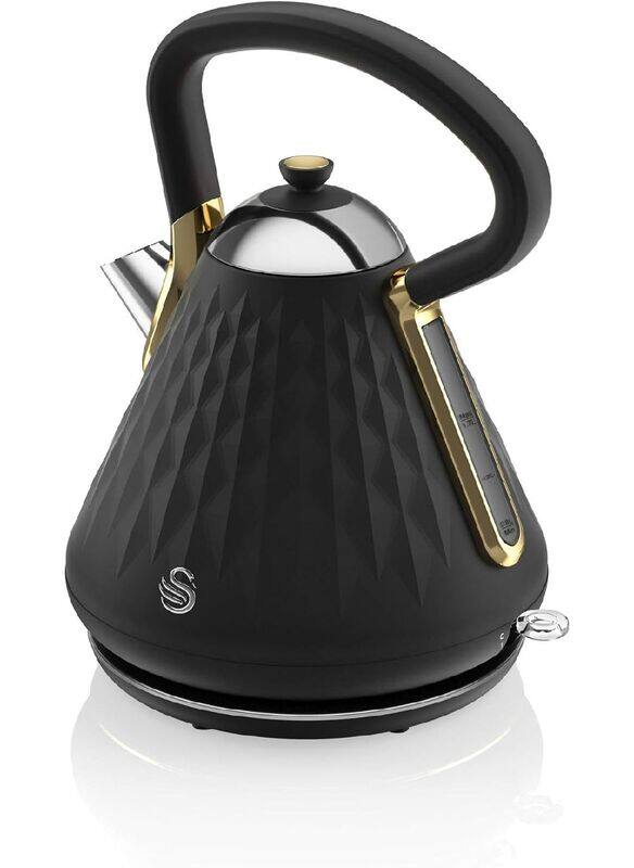 Swan Gatsby Black and Gold 1.7 Litre Pyramid Kettle, 3 KW Rapid Boil, Diamond Pattern Design, Matte Black with Gold Accents, SK14080BLKN
Swan Gatsby Black and Gold 1.7 Litre Pyramid Kettle, 3 KW Rapid Boil, Diamond Pattern Design, Matte Black with Gold Accents, SK14080BLKN