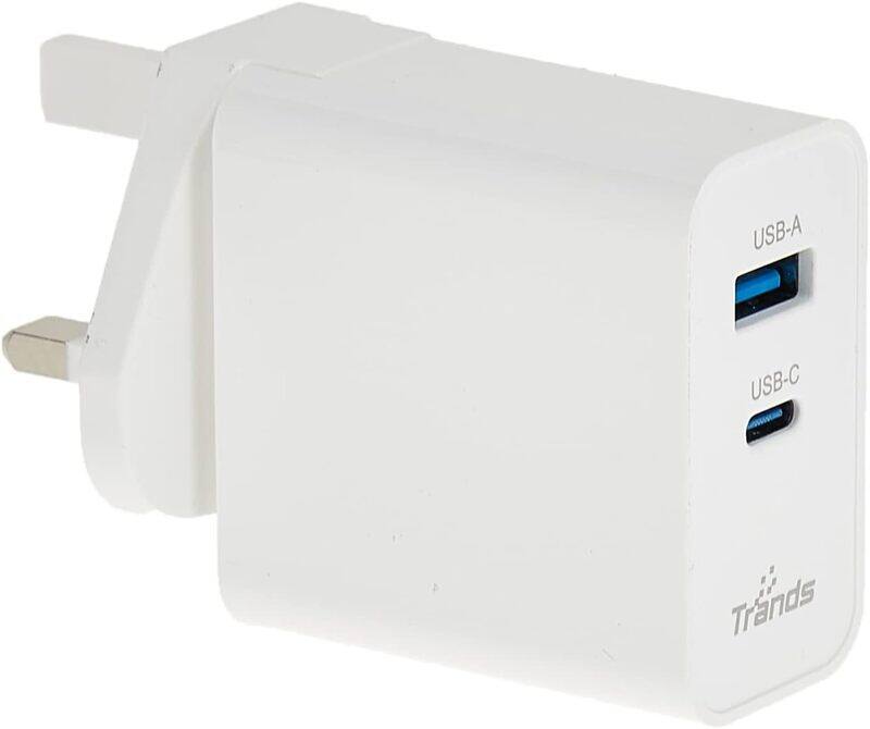Trands 65W Dual Port Wall Charger, Type C to USB Type-A Charging Ports, White
Trands 65W Dual Port Wall Charger, Type C to USB Type-A Charging Ports, White
