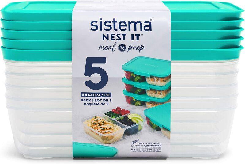 Sistema Nest It Meal Prep Airtight Food Storage Containers with Compartments & Lids, 5 Pieces X 1.9 Liters, Green/White
Sistema Nest It Meal Prep Airtight Food Storage Containers with Compartments & Lids, 5 Pieces X 1.9 Liters, Green/White