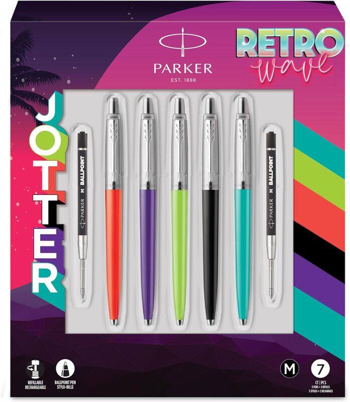 Parker Jotter Original Retrowave CT Medium Ball Tip Set with 5 Colours and 2 Refills
Parker Jotter Original Retrowave CT Medium Ball Tip Set with 5 Colours and 2 Refills