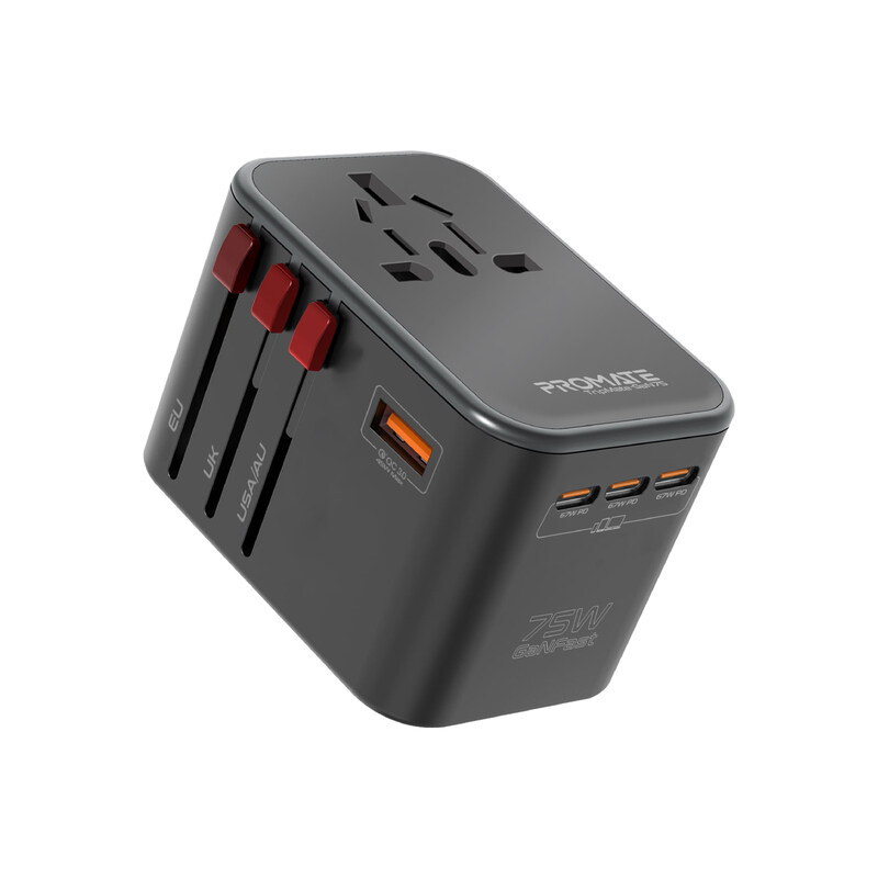 Promate Travel Adapter, Universal GaN Charge Adapter with 1840W AC Socket, 75W Three USB-C Power Delivery Ports, Dual QC 3.0 Port and 10A Surge Protec
Promate Travel Adapter, Universal GaN Charge Adapter with 1840W AC Socket, 75W Three USB-C Power Delivery Ports, Dual QC 3.0 Port and 10A Surge Protec