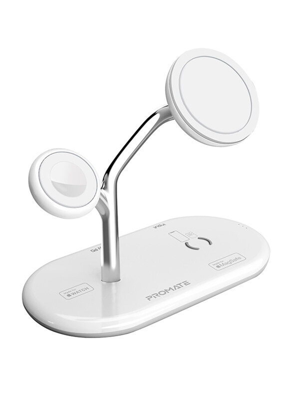 Promate MagSafe Charger with 15W Stand 24W PD Type-C, 5W MFi Apple Watch Charger and 5W/10W Qi Pad, White
Promate MagSafe Charger with 15W Stand 24W PD Type-C, 5W MFi Apple Watch Charger and 5W/10W Qi Pad, White