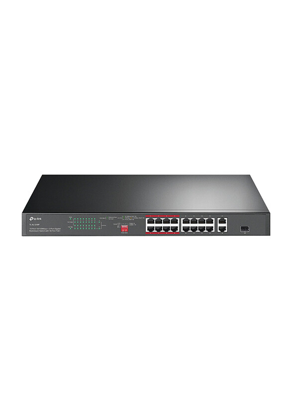 TP-Link 16-Port 10/100 Mbps + 2-Port Gigabit Rackmount Switch with 16-Port PoE+, TL-SL1218P, Black
TP-Link 16-Port 10/100 Mbps + 2-Port Gigabit Rackmount Switch with 16-Port PoE+, TL-SL1218P, Black