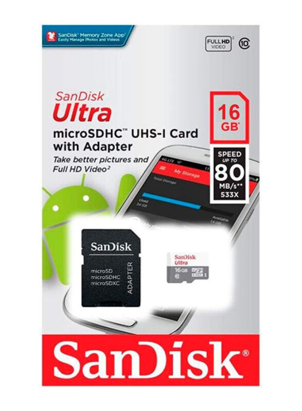 Sandisk 16GB Ultra UHS-I microSDHC Memory Card with Adapter, 80MB/s, GN3MA, White/Grey
Sandisk 16GB Ultra UHS-I microSDHC Memory Card with Adapter, 80MB/s, GN3MA, White/Grey